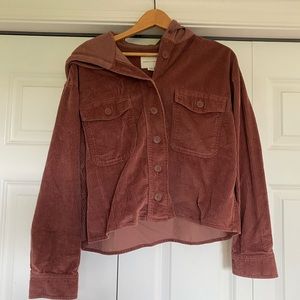 AE corduroy blush cropped and hooded jacket